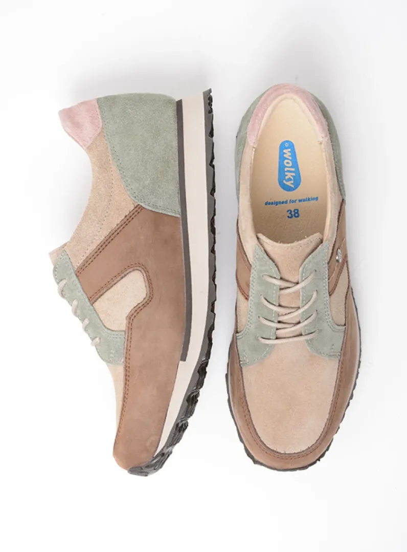 DAMES Wolky Lage Veterschoenen|Wandelschoenen<e-Walk - taupe grijsgroen combi leer
