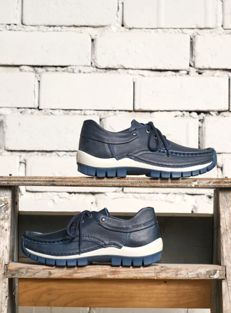 DAMES Wolky Lage Veterschoenen|Herfst/Winter<Fly - blauw leer