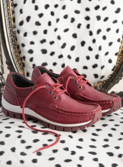 DAMES Wolky Lage Veterschoenen|Herfst/Winter<Fly - donkerrood leer