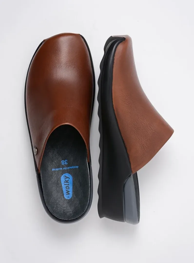 DAMES Wolky Slippers|Klompen<Go - cognac leer