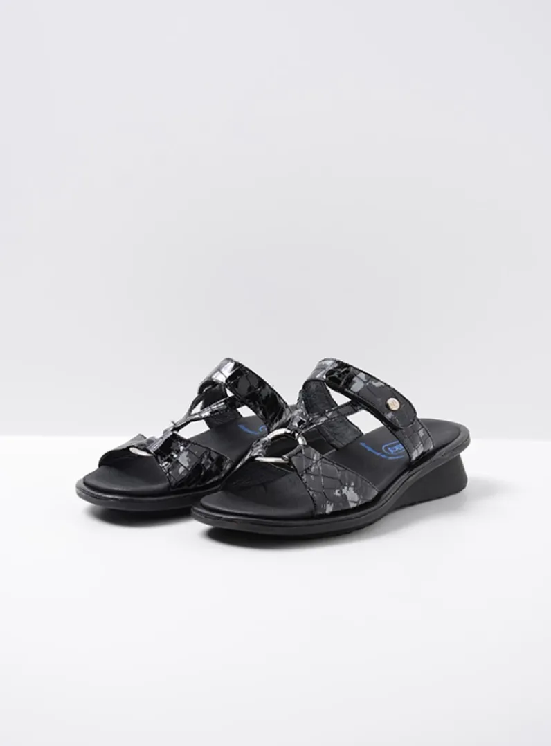 DAMES Wolky Slippers<Isa - antraciet croco lakleer