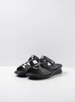 DAMES Wolky Slippers<Isa - antraciet crocolook lakleer