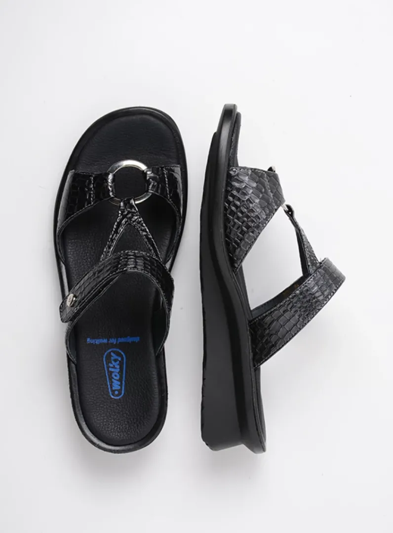 DAMES Wolky Slippers<Isa - antraciet crocolook lakleer