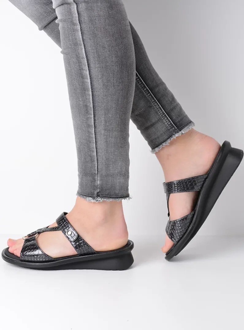 DAMES Wolky Slippers<Isa - antraciet crocolook lakleer