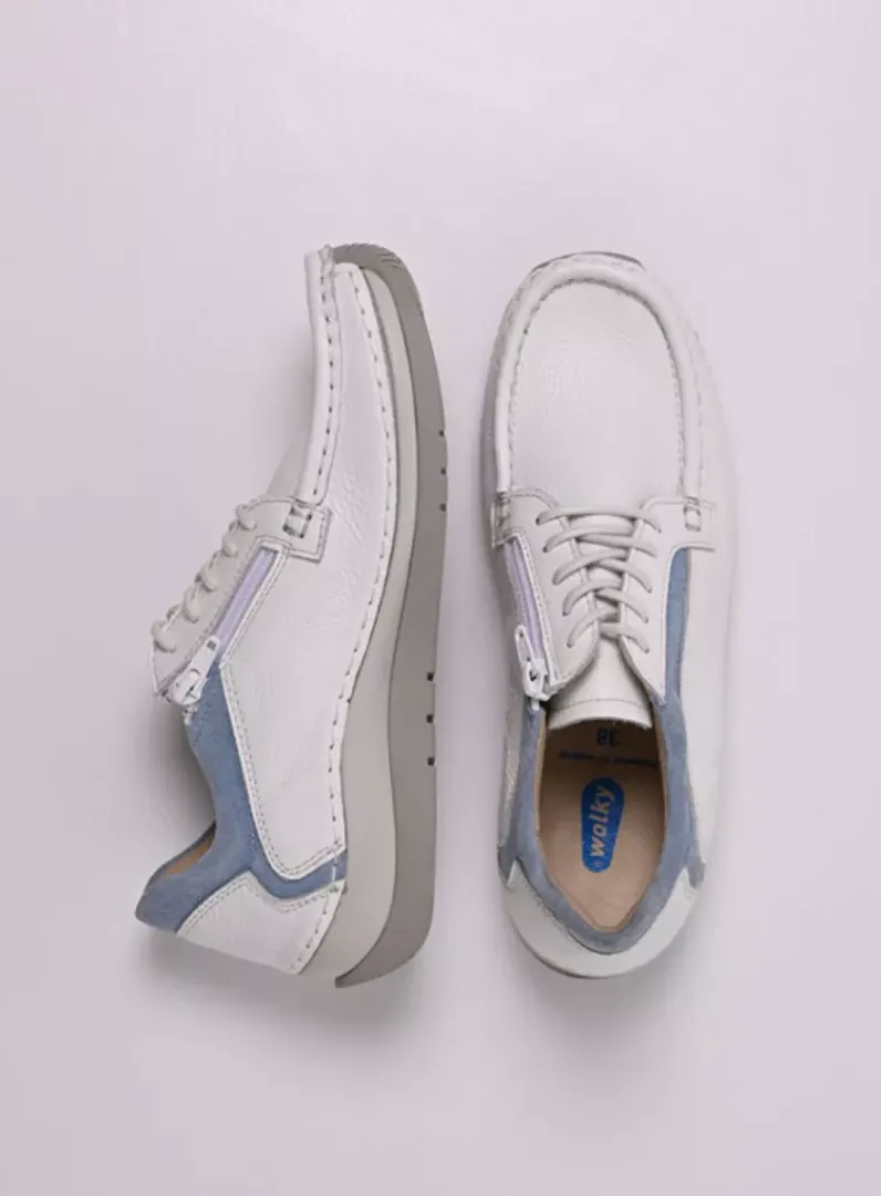 DAMES Wolky Lage Veterschoenen<Japura - wit-lichtblauw leer