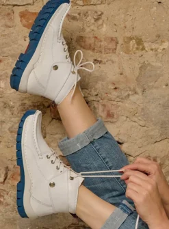 DAMES Wolky Hoge Veterschoenen<Jump Summer - wit/blauw leer