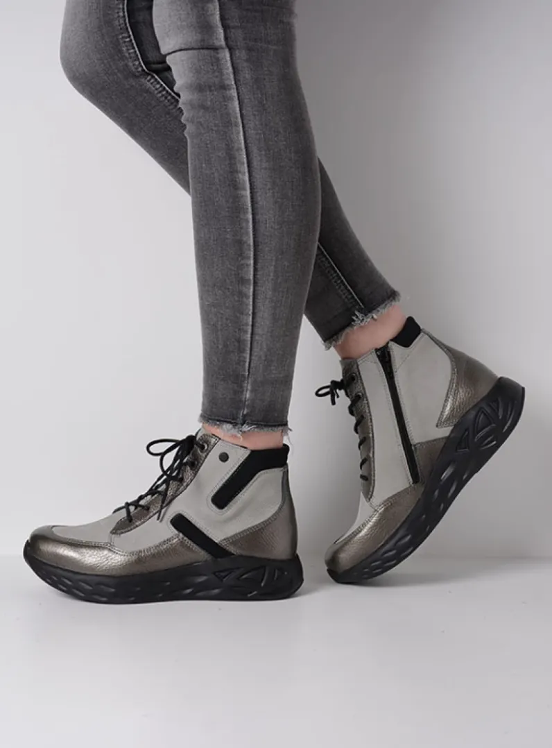 DAMES Wolky Hoge Veterschoenen|Wandelschoenen<Leap - antraciet combi leer