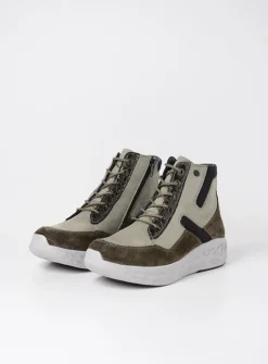 DAMES Wolky Hoge Veterschoenen|Wandelschoenen<Leap - grijsgroen combi leer