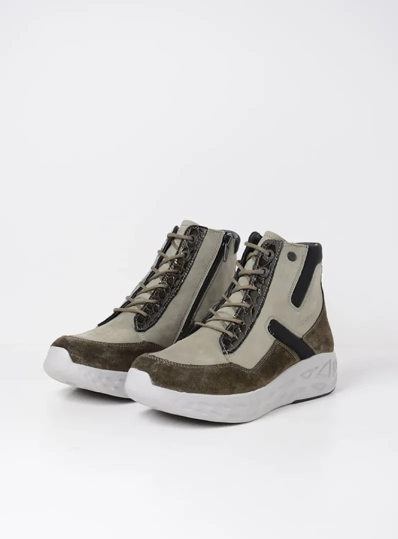 DAMES Wolky Hoge Veterschoenen|Wandelschoenen<Leap - grijsgroen combi leer