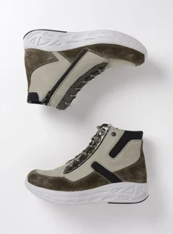 DAMES Wolky Hoge Veterschoenen|Wandelschoenen<Leap - grijsgroen combi leer