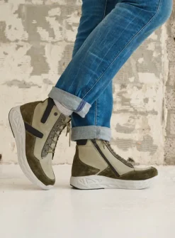 DAMES Wolky Hoge Veterschoenen|Wandelschoenen<Leap - grijsgroen combi leer