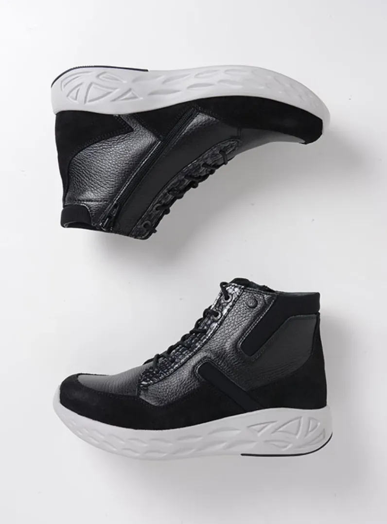 DAMES Wolky Hoge Veterschoenen|Wandelschoenen<Leap - zwart combi leer