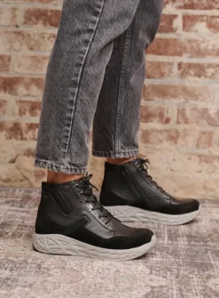 DAMES Wolky Hoge Veterschoenen|Wandelschoenen<Leap - zwart combi leer