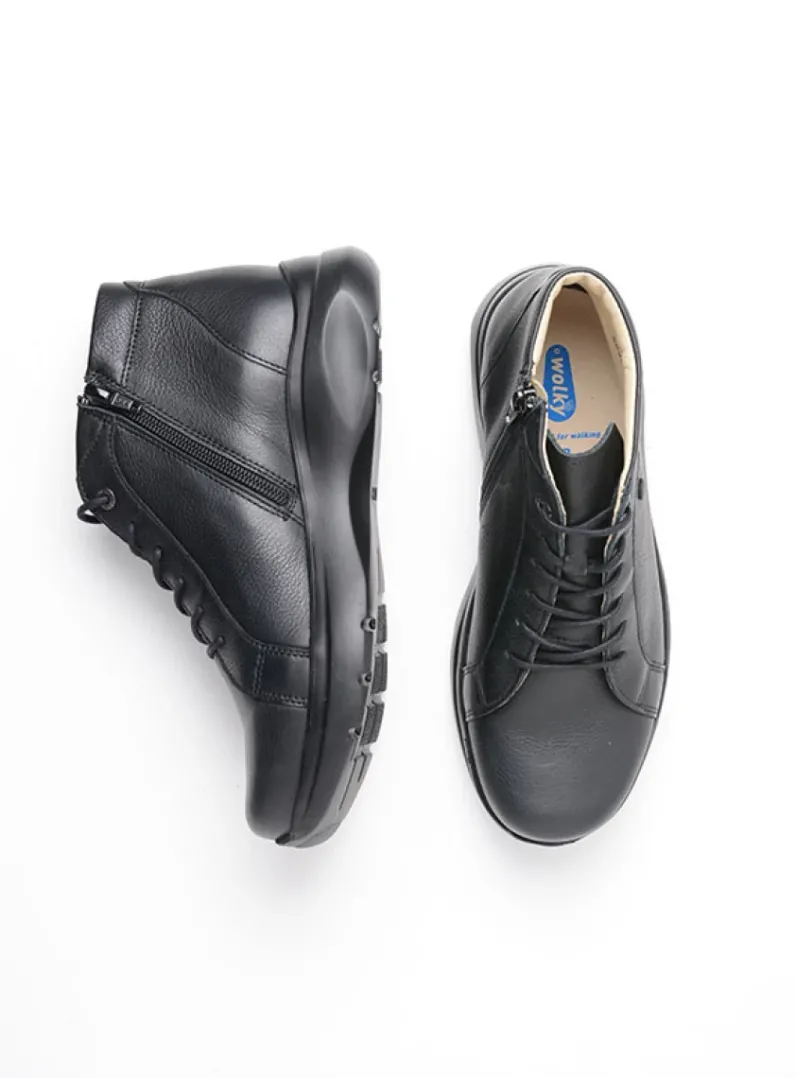 DAMES Wolky Hoge Veterschoenen|Wandelschoenen<Lima - zwart leer