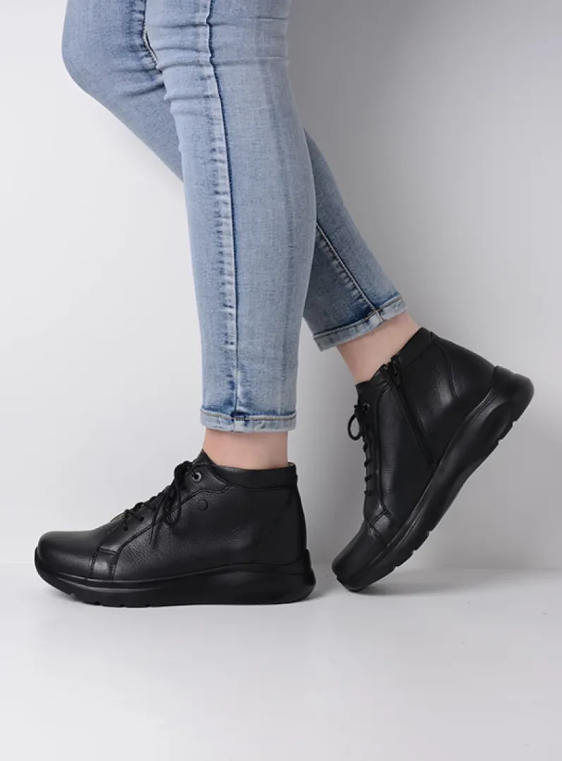 DAMES Wolky Hoge Veterschoenen|Wandelschoenen<Lima - zwart leer
