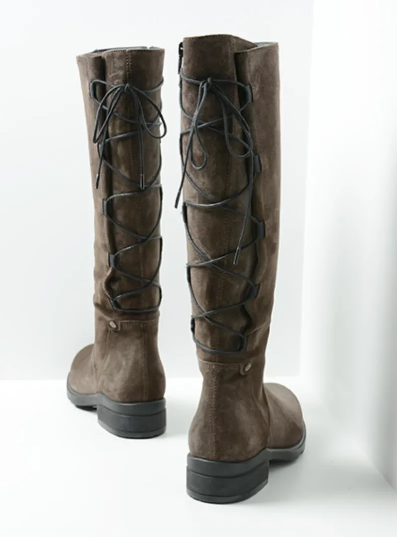 DAMES Wolky Veterlaarzen|Lange Laarzen<Longview - donkerbruin suede