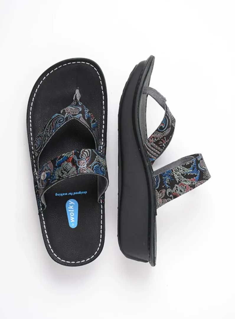 DAMES Wolky Slippers<Martinique - zwart/blauw suede