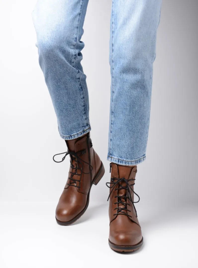 DAMES Wolky Veterlaarzen|Halfhoge Laarzen<Murray - cognac leer