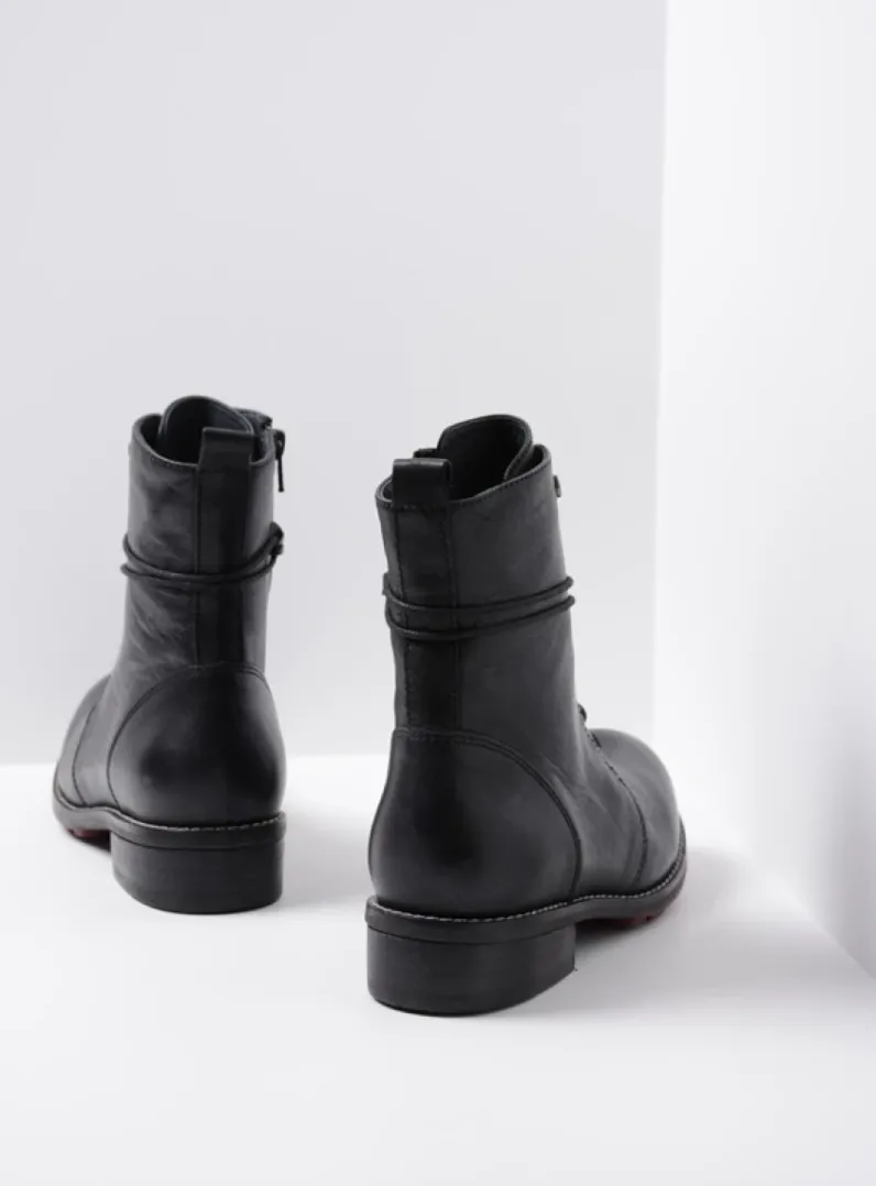 DAMES Wolky Veterlaarzen|Halfhoge Laarzen<Murray - zwart leer