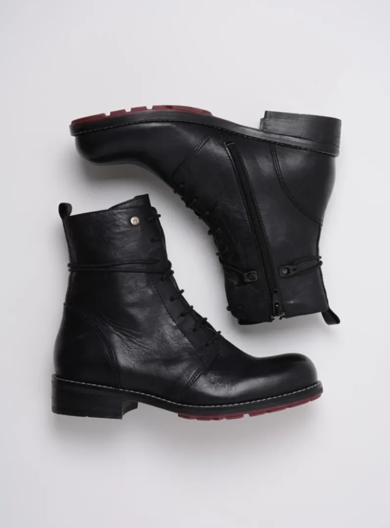 DAMES Wolky Veterlaarzen|Halfhoge Laarzen<Murray - zwart leer