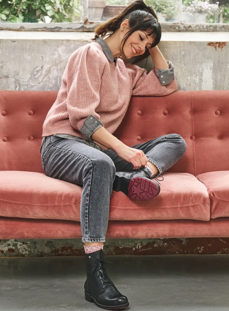 DAMES Wolky Veterlaarzen|Halfhoge Laarzen<Murray - zwart leer