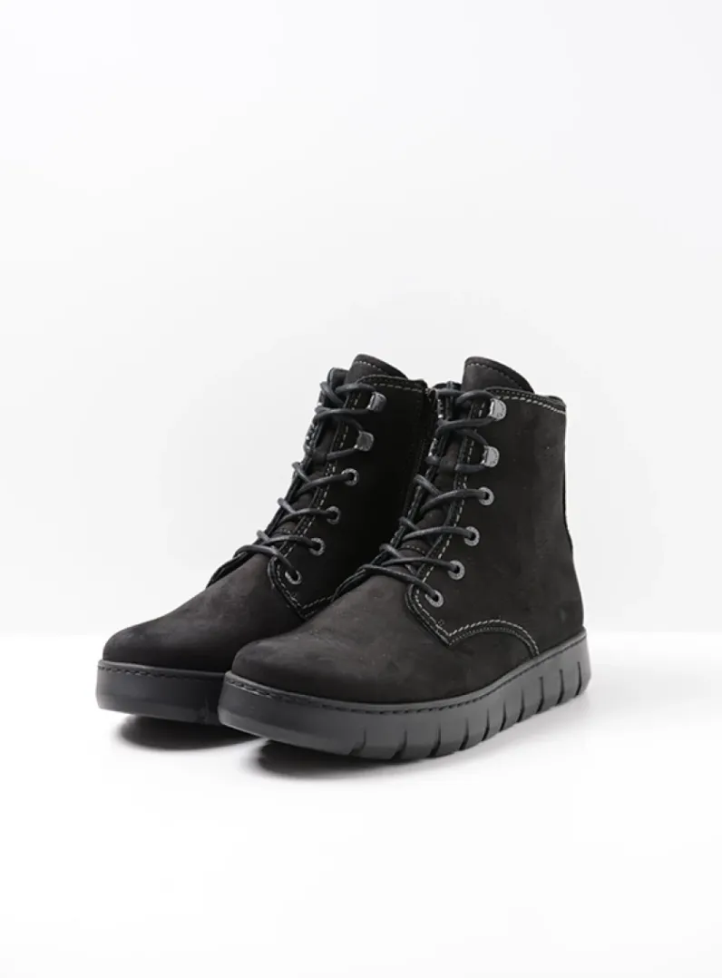 DAMES Wolky Hoge Veterschoenen|Veterlaarzen<New Wave - zwart nubuck
