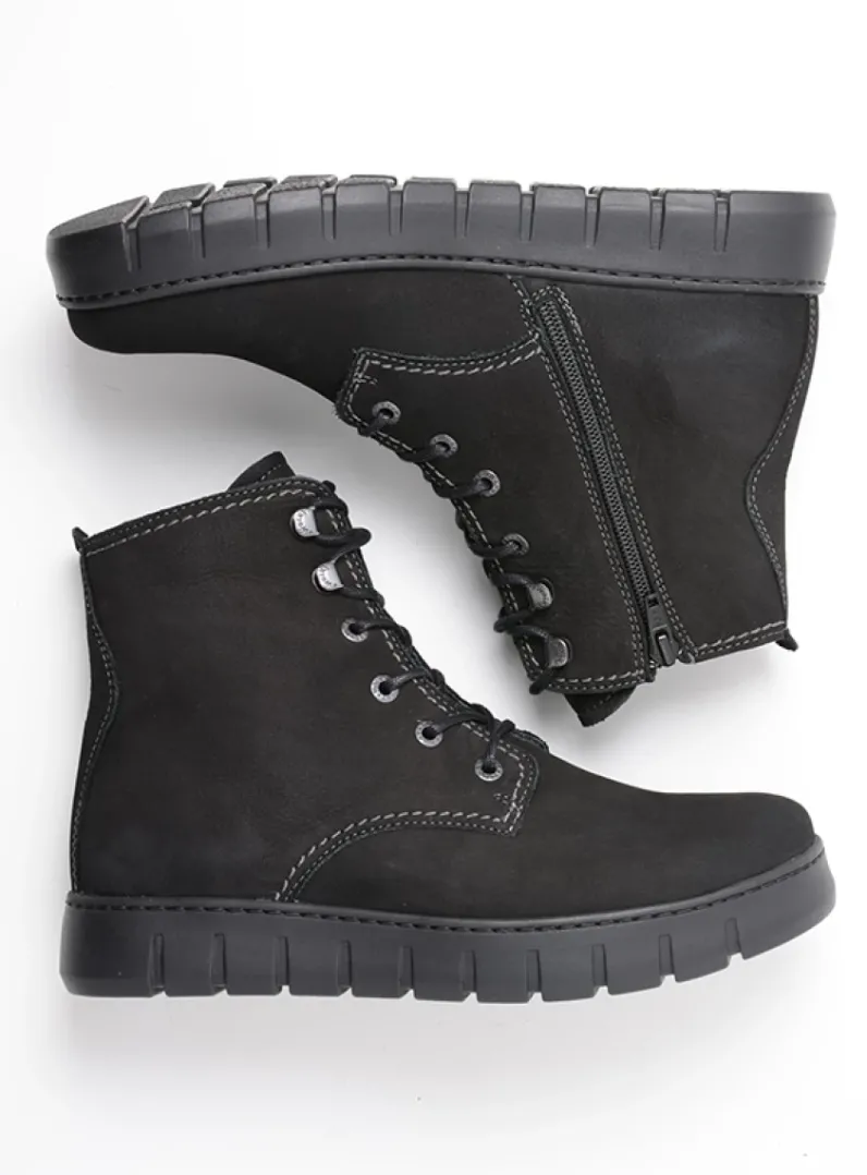DAMES Wolky Hoge Veterschoenen|Veterlaarzen<New Wave - zwart nubuck