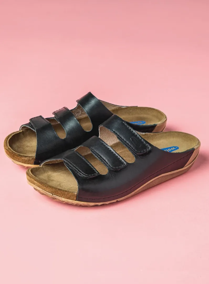 DAMES Wolky Slippers<Nomad - zwart geolied leer