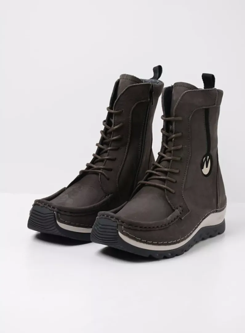 DAMES Wolky Hoge Veterschoenen|Veterlaarzen<Ocean - asfalt nubuck
