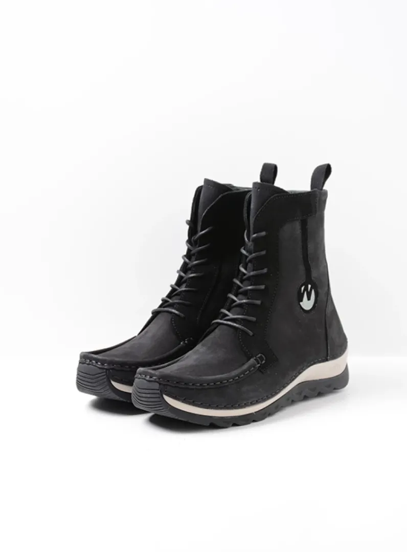 DAMES Wolky Hoge Veterschoenen|Veterlaarzen<Ocean - zwart nubuck