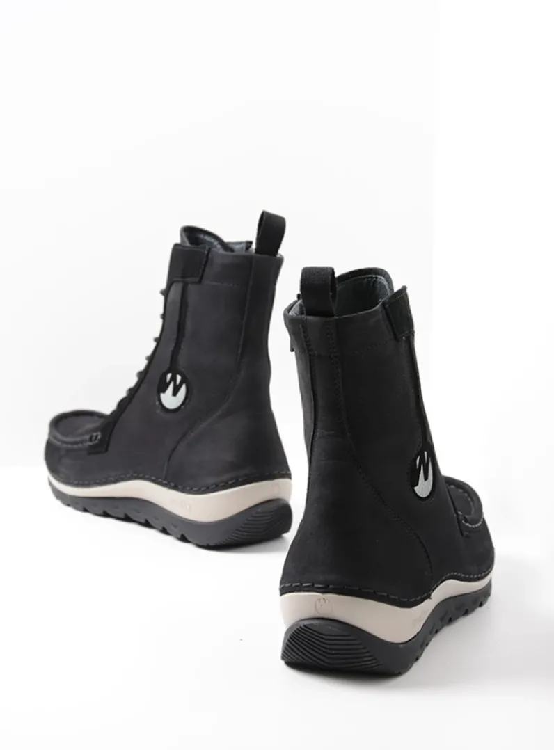 DAMES Wolky Hoge Veterschoenen|Veterlaarzen<Ocean - zwart nubuck