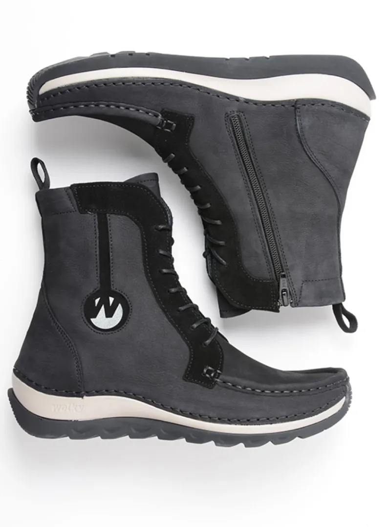 DAMES Wolky Hoge Veterschoenen|Veterlaarzen<Ocean - zwart nubuck