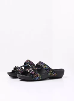 DAMES Wolky Slippers<O'Connor - zwart/multi flower nubuck