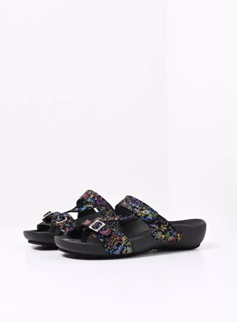 DAMES Wolky Slippers<O'Connor - zwart/multi flower nubuck