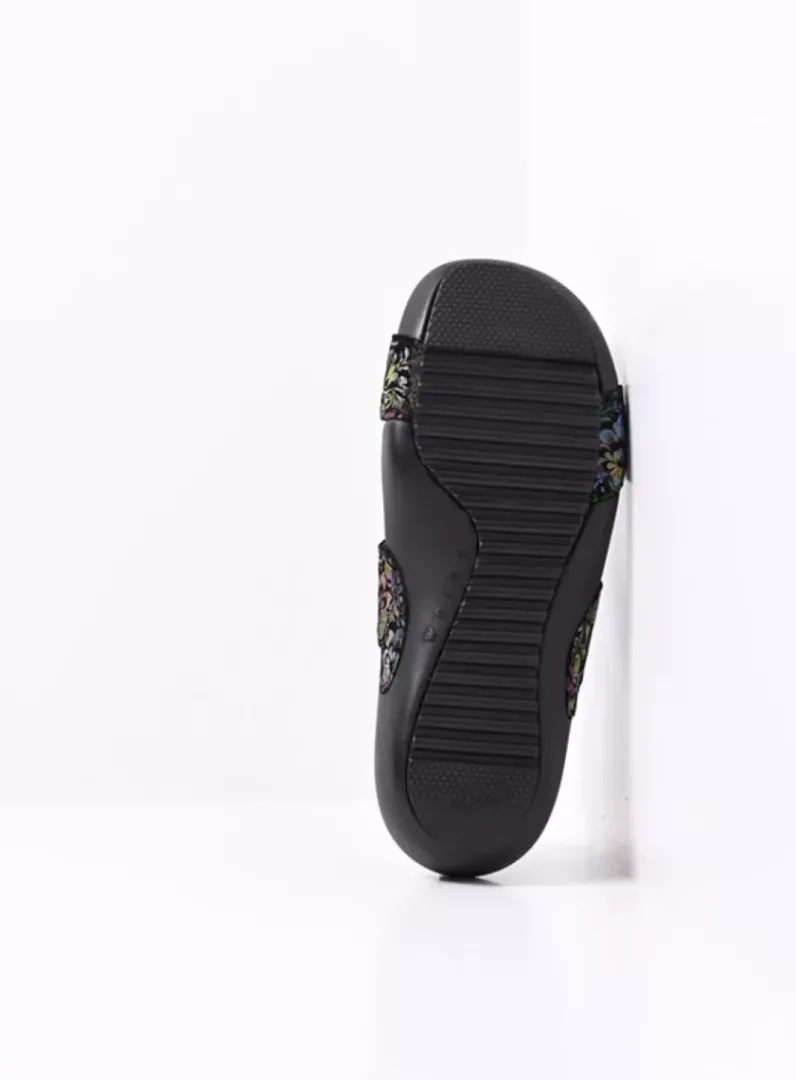 DAMES Wolky Slippers<O'Connor - zwart/multi flower nubuck
