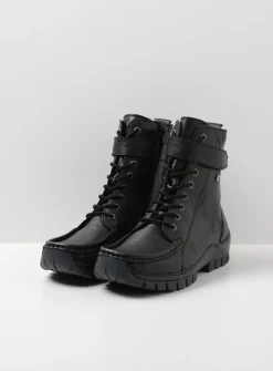 DAMES Wolky Hoge Veterschoenen|Veterlaarzen<Reach - zwart leer