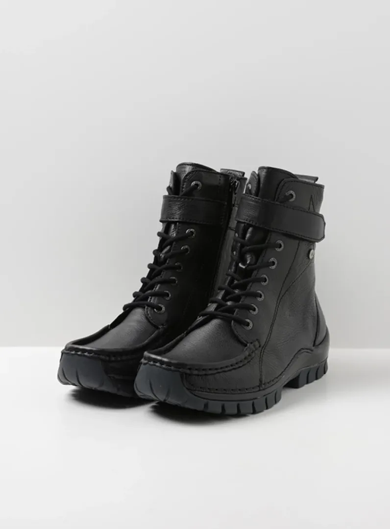 DAMES Wolky Hoge Veterschoenen|Veterlaarzen<Reach - zwart leer