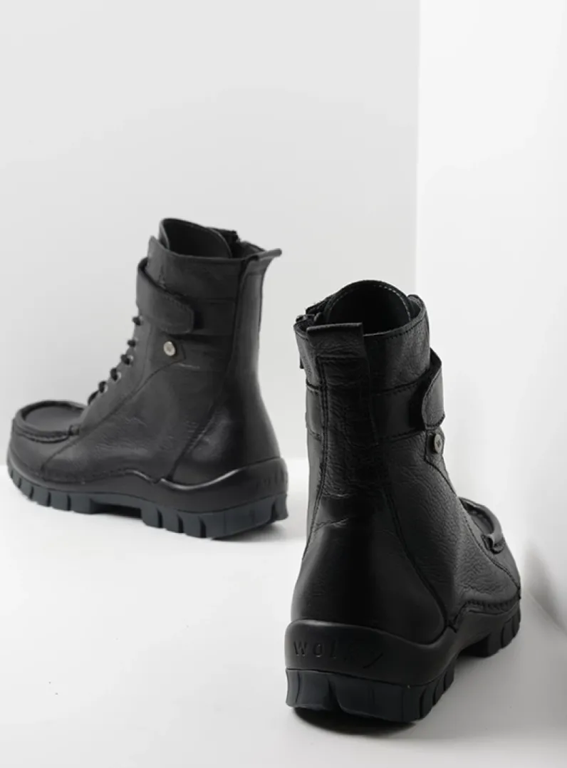 DAMES Wolky Hoge Veterschoenen|Veterlaarzen<Reach - zwart leer