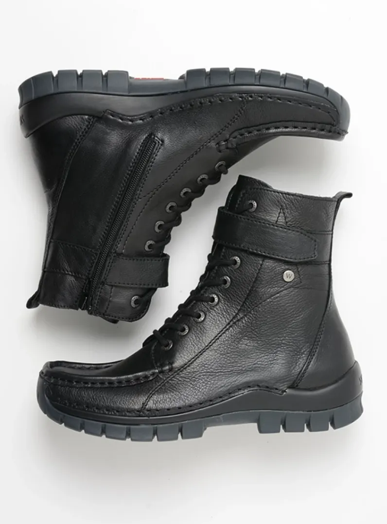 DAMES Wolky Hoge Veterschoenen|Veterlaarzen<Reach - zwart leer