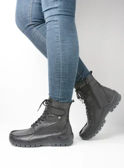 DAMES Wolky Hoge Veterschoenen|Veterlaarzen<Reach - zwart leer