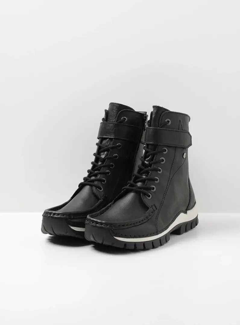 DAMES Wolky Hoge Veterschoenen|Veterlaarzen<Reach - zwart/wit leer