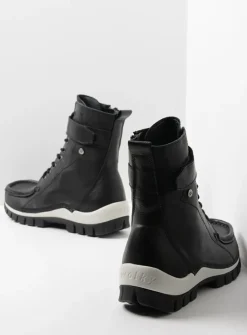 DAMES Wolky Hoge Veterschoenen|Veterlaarzen<Reach - zwart/wit leer