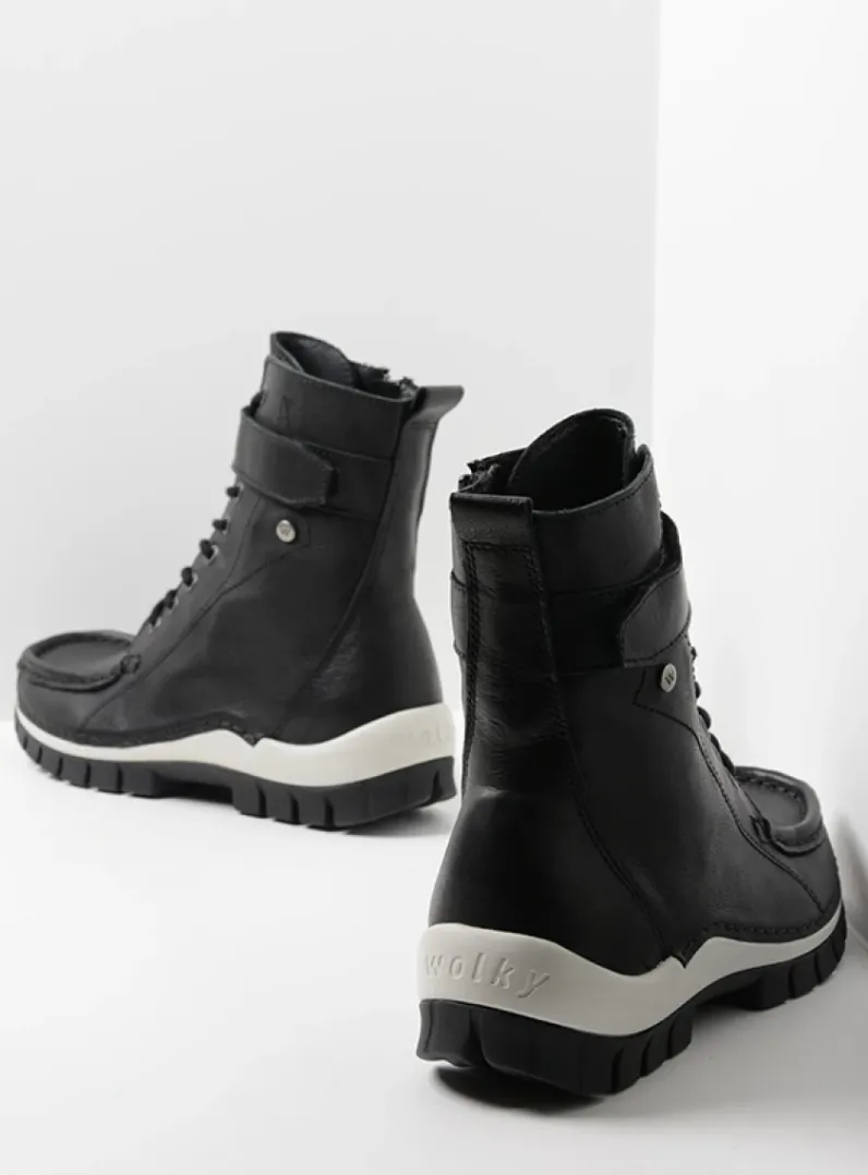 DAMES Wolky Hoge Veterschoenen|Veterlaarzen<Reach - zwart/wit leer