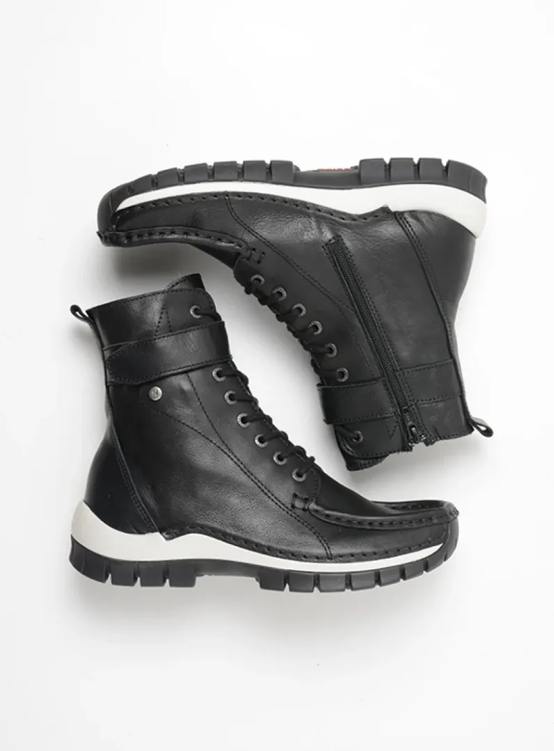 DAMES Wolky Hoge Veterschoenen|Veterlaarzen<Reach - zwart/wit leer