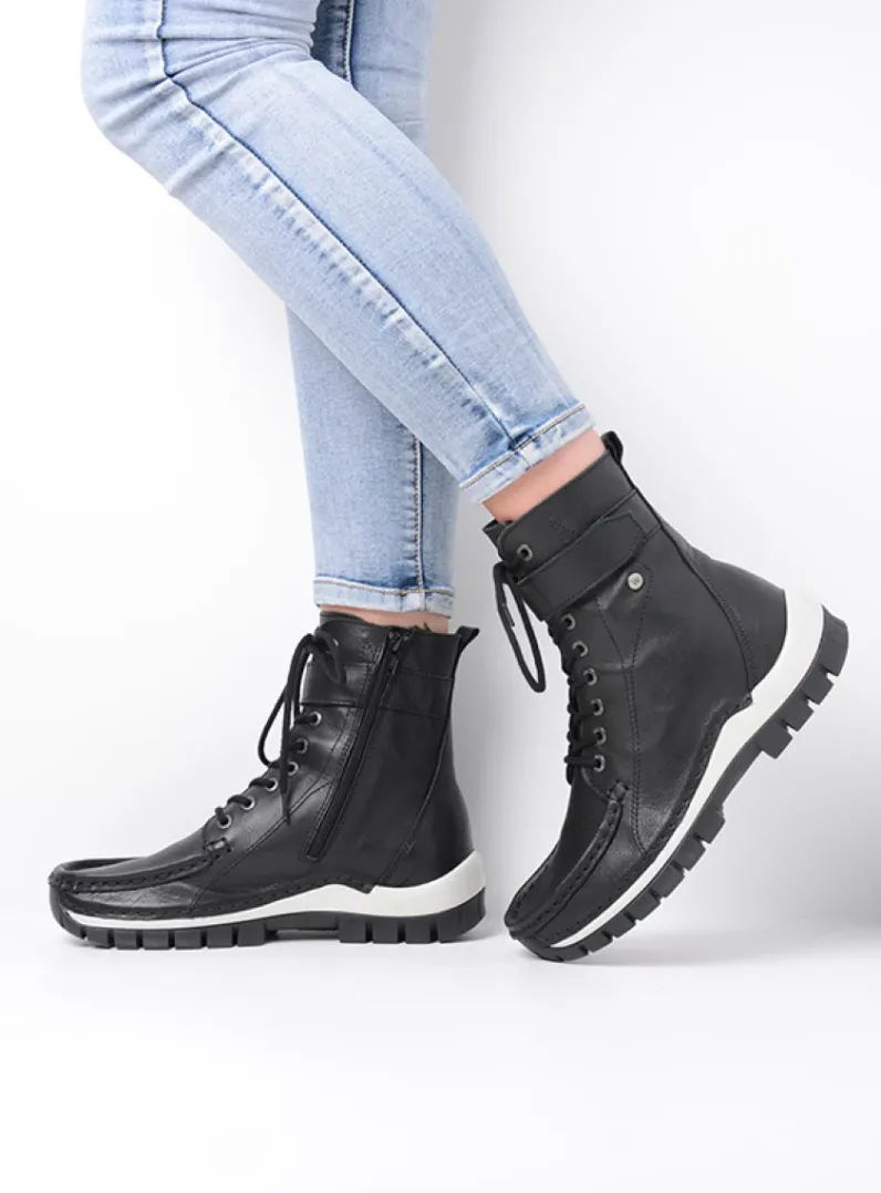 DAMES Wolky Hoge Veterschoenen|Veterlaarzen<Reach - zwart/wit leer