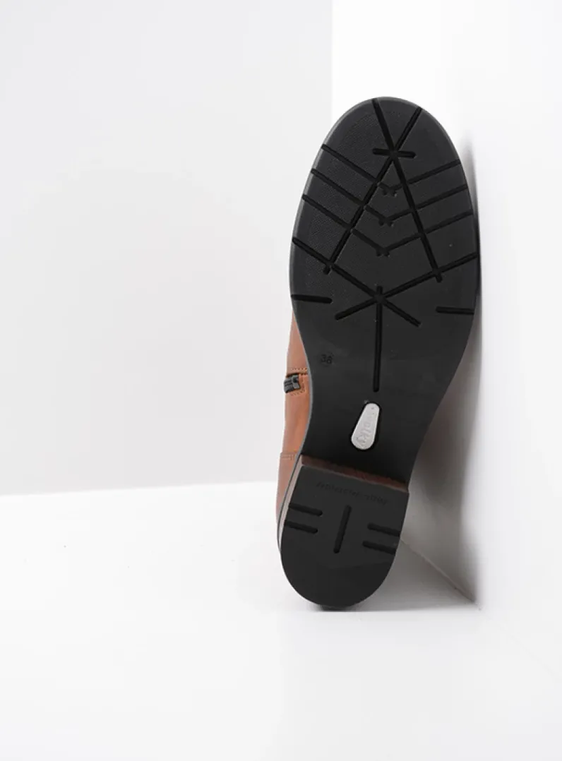 DAMES Wolky Veterlaarzen|Halfhoge Laarzen<Rimbley - cognac leer