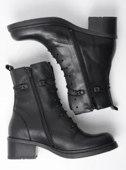 DAMES Wolky Veterlaarzen|Halfhoge Laarzen<Rimbley - zwart leer