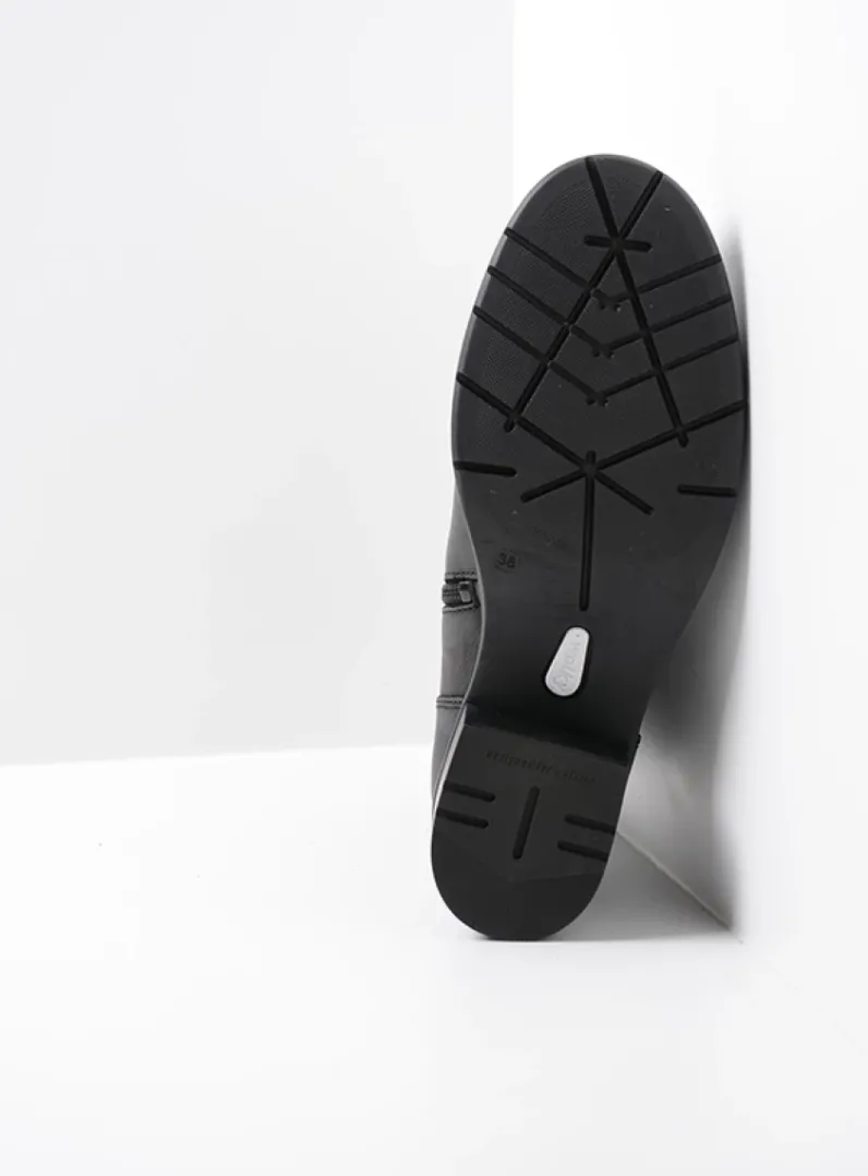 DAMES Wolky Veterlaarzen|Halfhoge Laarzen<Rimbley - zwart leer