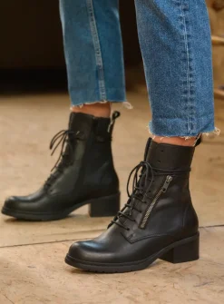 DAMES Wolky Veterlaarzen|Halfhoge Laarzen<Rimbley - zwart leer