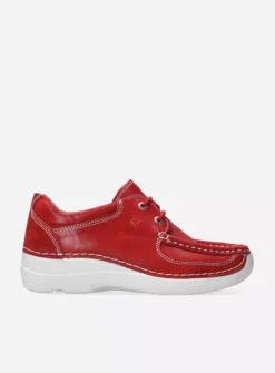 DAMES Wolky Lage Veterschoenen<Roll Shoe - rood effectleer